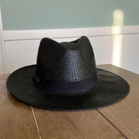 Ace of something black straw fedora hat M Wimdream Women Wide Brim Paper Straw Fedora Hat with Black  main image 4